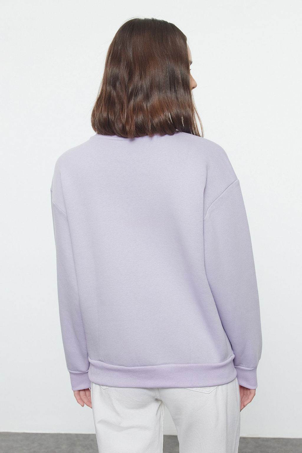 Lila Kal?n Ici Polarl? Regular/Normal Kal?p Bisiklet Yaka Basic Orme Sweatshirt TWOAW24SW00101