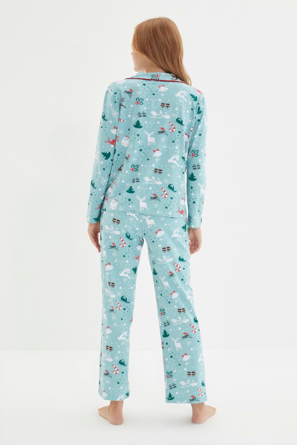 Turkuaz %100 Pamuk K?s Temal? Orme Pijama Tak?m? THMAW22PT1211 - Trendyolmilla фото 6