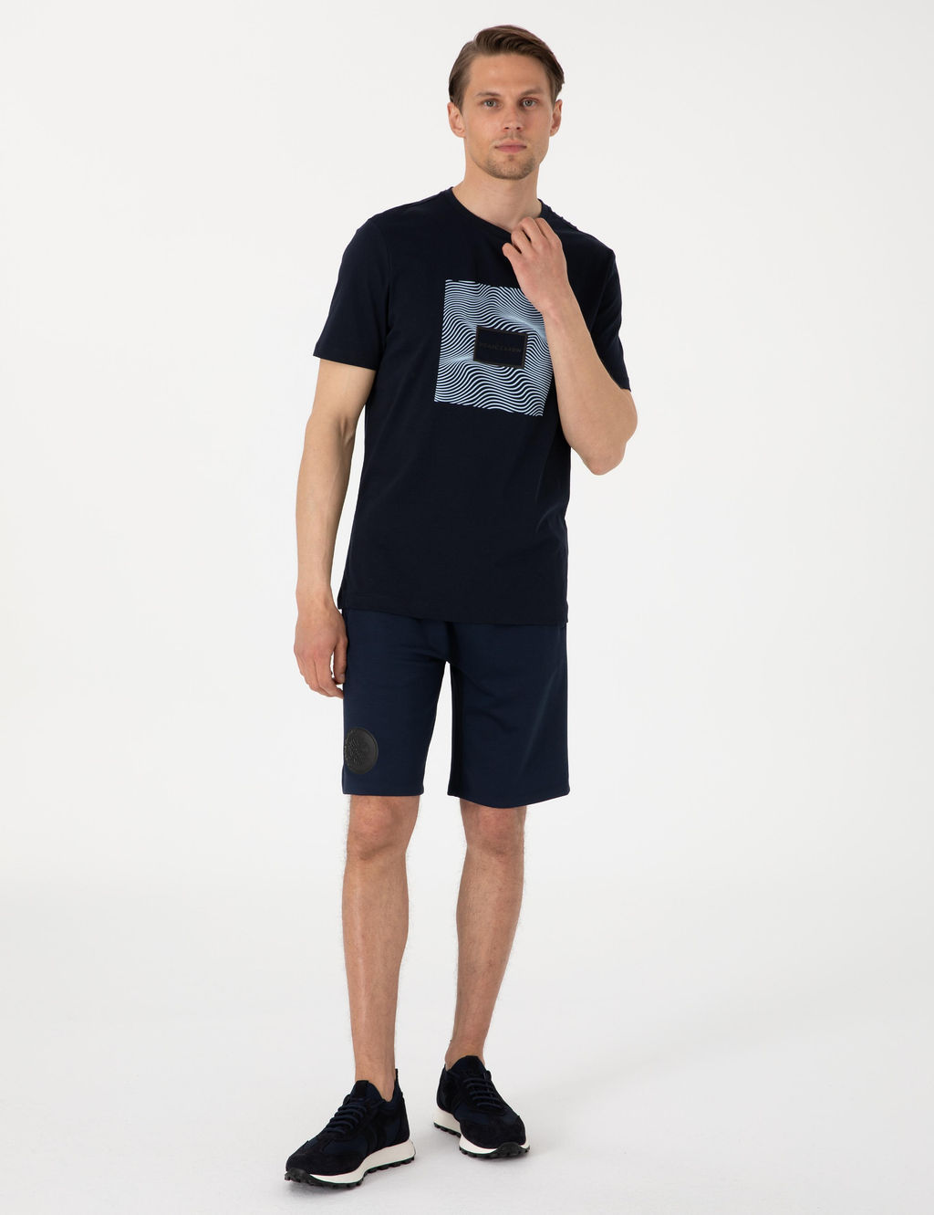 Lacivert Regular Fit Is_ya Duyarl_ Renk De_i_tiren Bask_ _er_eveli Ti__rt - Pierre cardin фото 4