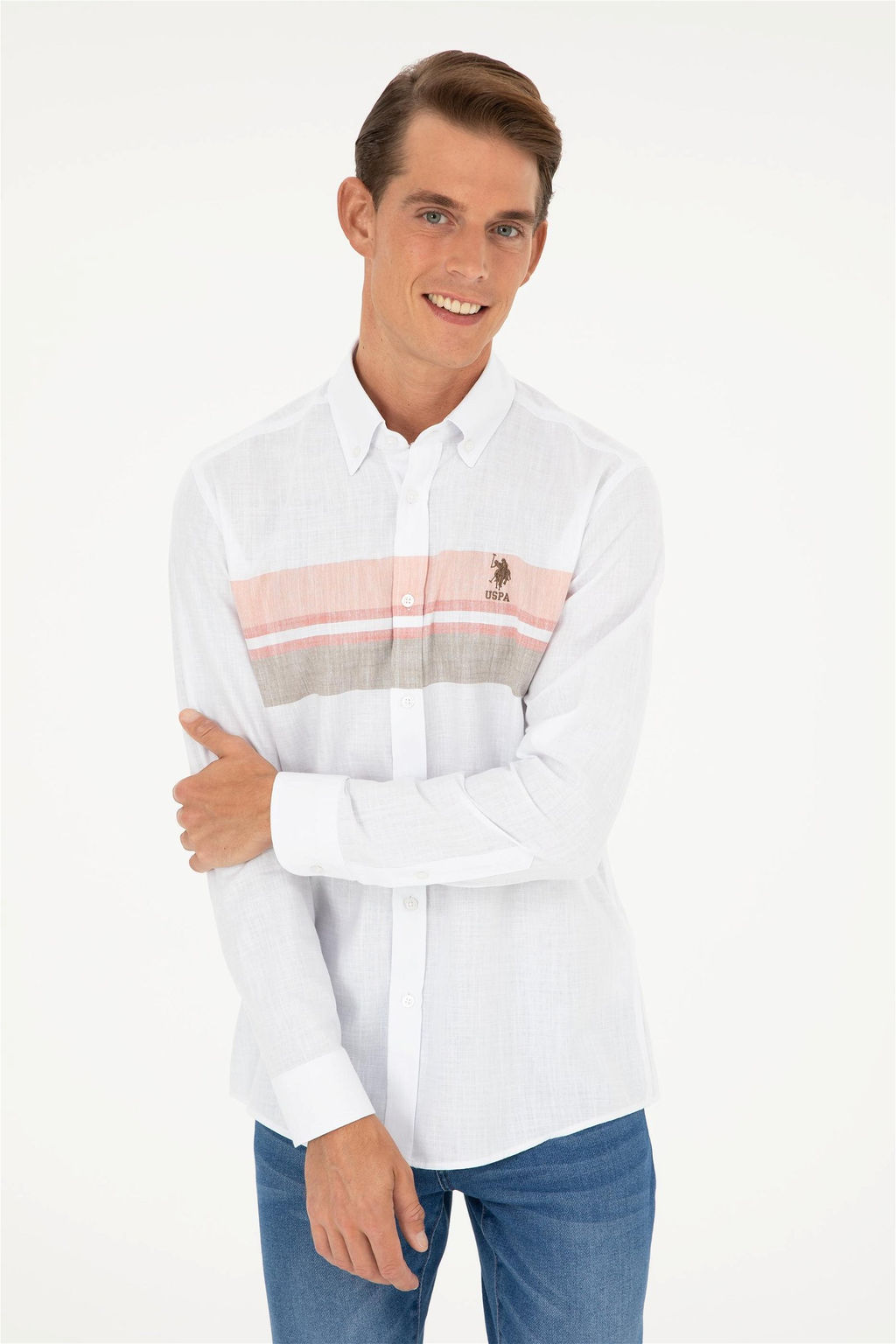 U. S. Polo Assn / Мужская рубашка цвета хаки с длинным рукавом - U.s. polo assn фото 3