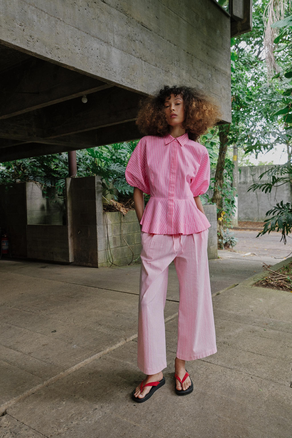 CAMISA POPEL?N RAYAS / Rosa