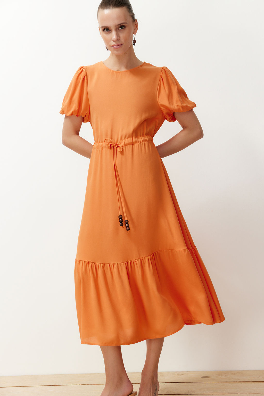 Kiremit Buzgu Detayl? Volanl? Maxi Dokuma Elbise TWOSS24EL00435 - Trendyolmilla фото 3