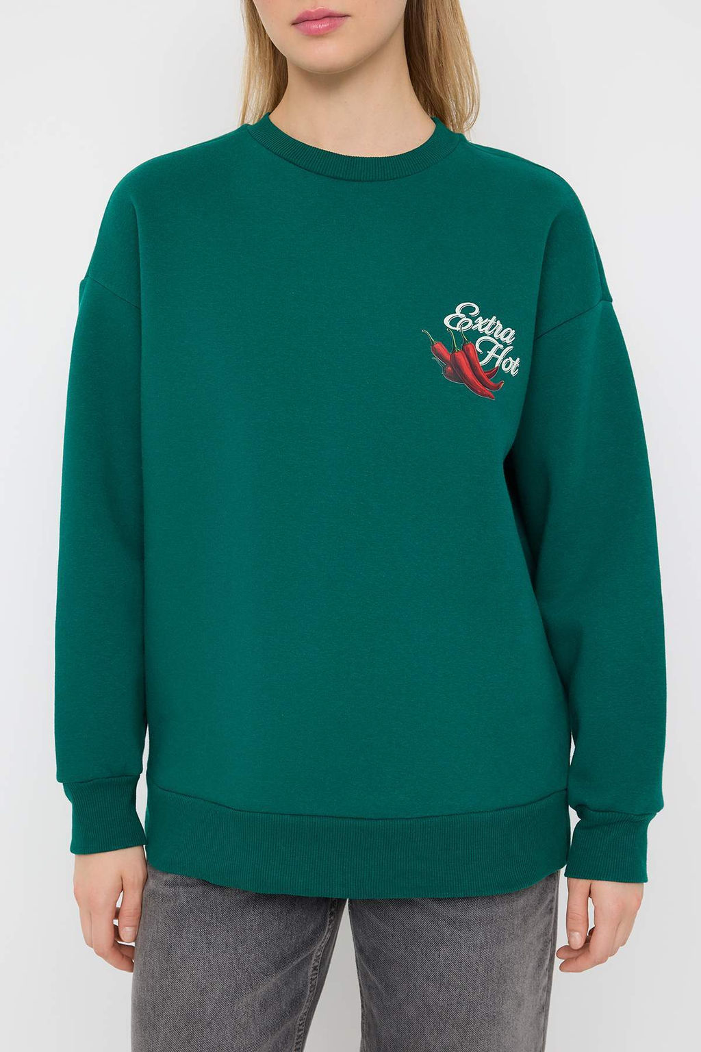 Teen Ekru Kal?n Ici Polarl? Biber Bask?l? Oversize Orme Sweatshirt TWOAW26SW00123 - Trendyolmilla фото 11