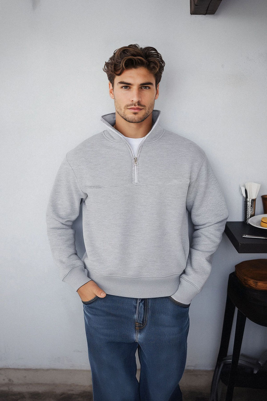 TRENDYOL MAN Kiremit Oversize/Genis Kesim Dik Yaka Fermuarl? Polarl?/S?cak Tutan Basic Sweatshirt TMNAW25SW00031 - Trendyolmilla фото 2