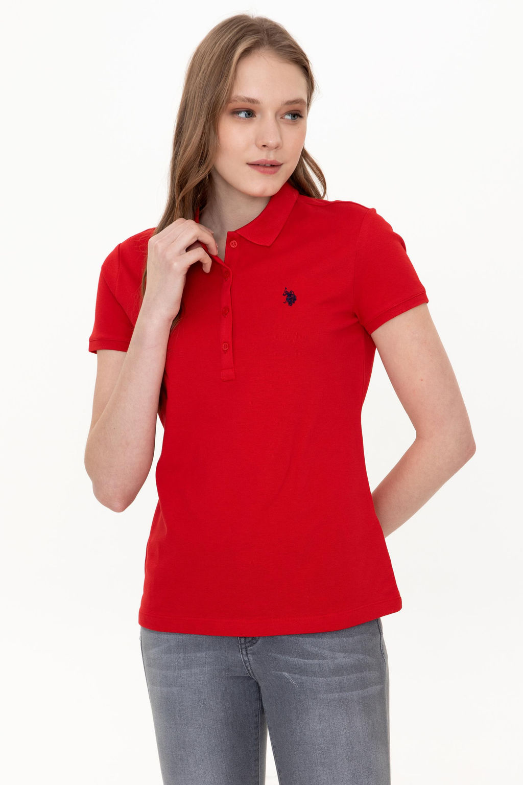 Женская базовая красная футболка с воротником поло Basic - U.s. polo assn фото 15
