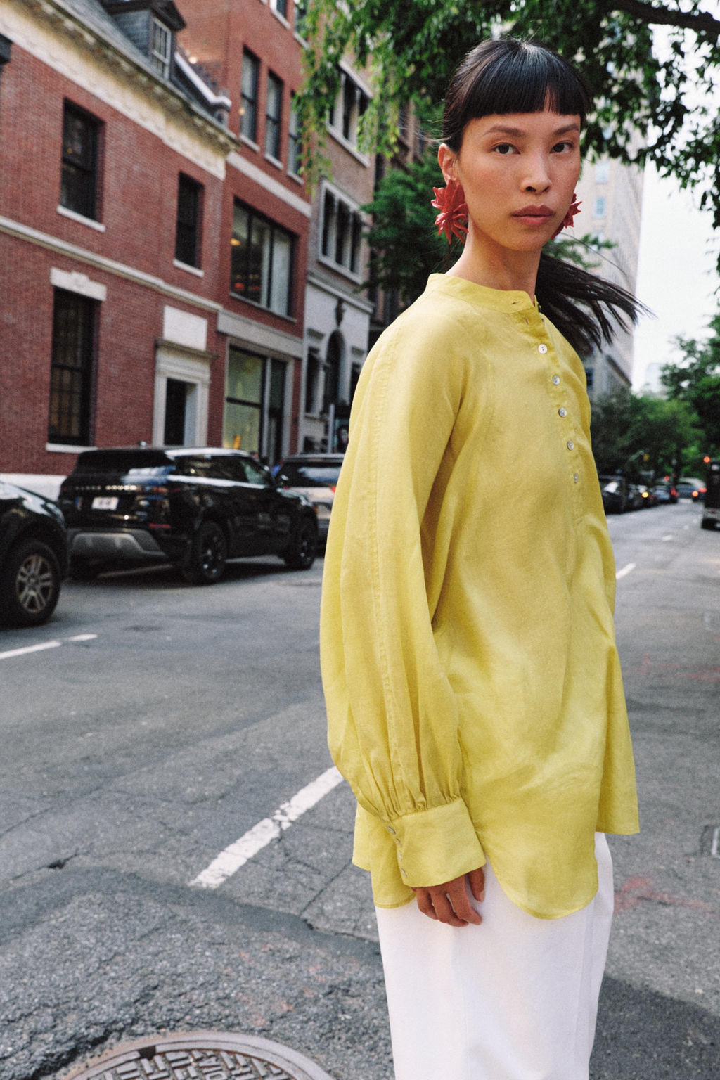 CAMISA FLUIDA CON RAMIO ZW COLLECTION / Amarillo - Zara фото 3
