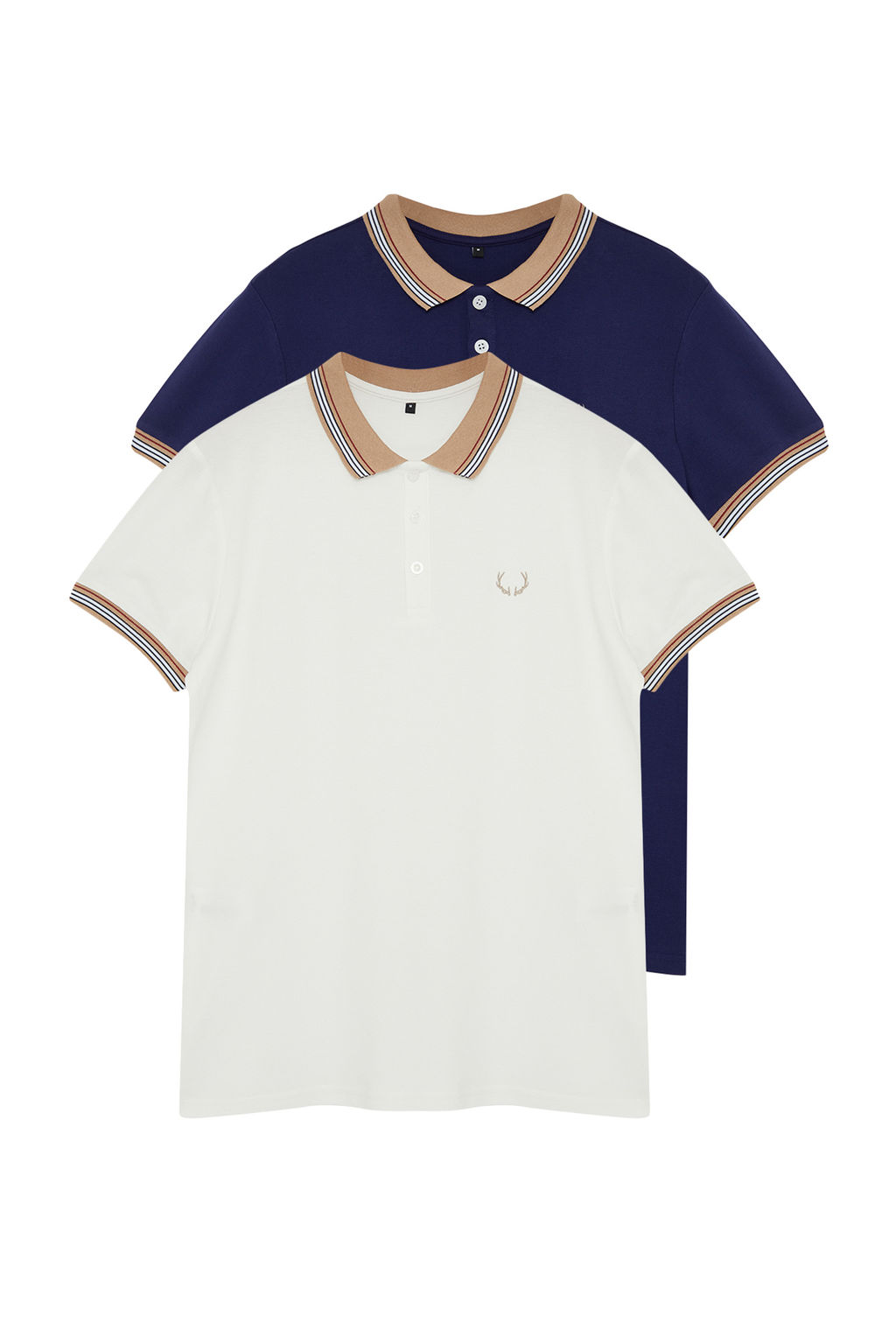 TRENDYOL MAN Lacivert-Beyaz 2li Paket Slim/Dar Kesim Geyik Nak?sl? %100 Pamuklu Polo Yaka T-Shirt TMNSS24PO00031 - Trendyolmilla фото 2