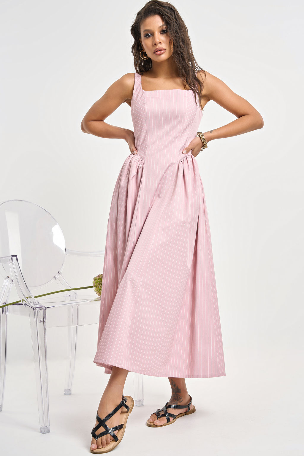 Сарафан хлопковый в полоску голубой - Fly фото 13