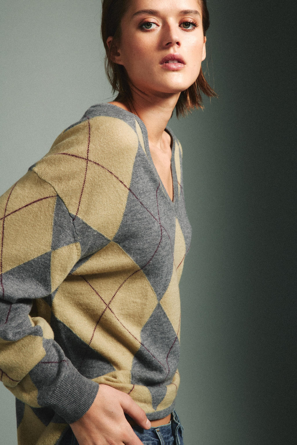 JERSEY 100% LANA ROMBOS / Verde gris - Zara фото 4