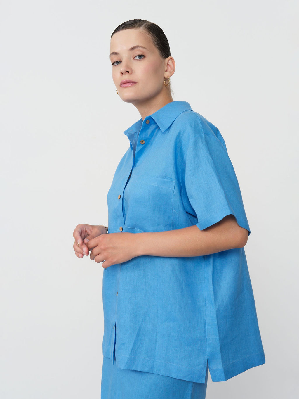 Рубашка льняная 801281 аквамарин