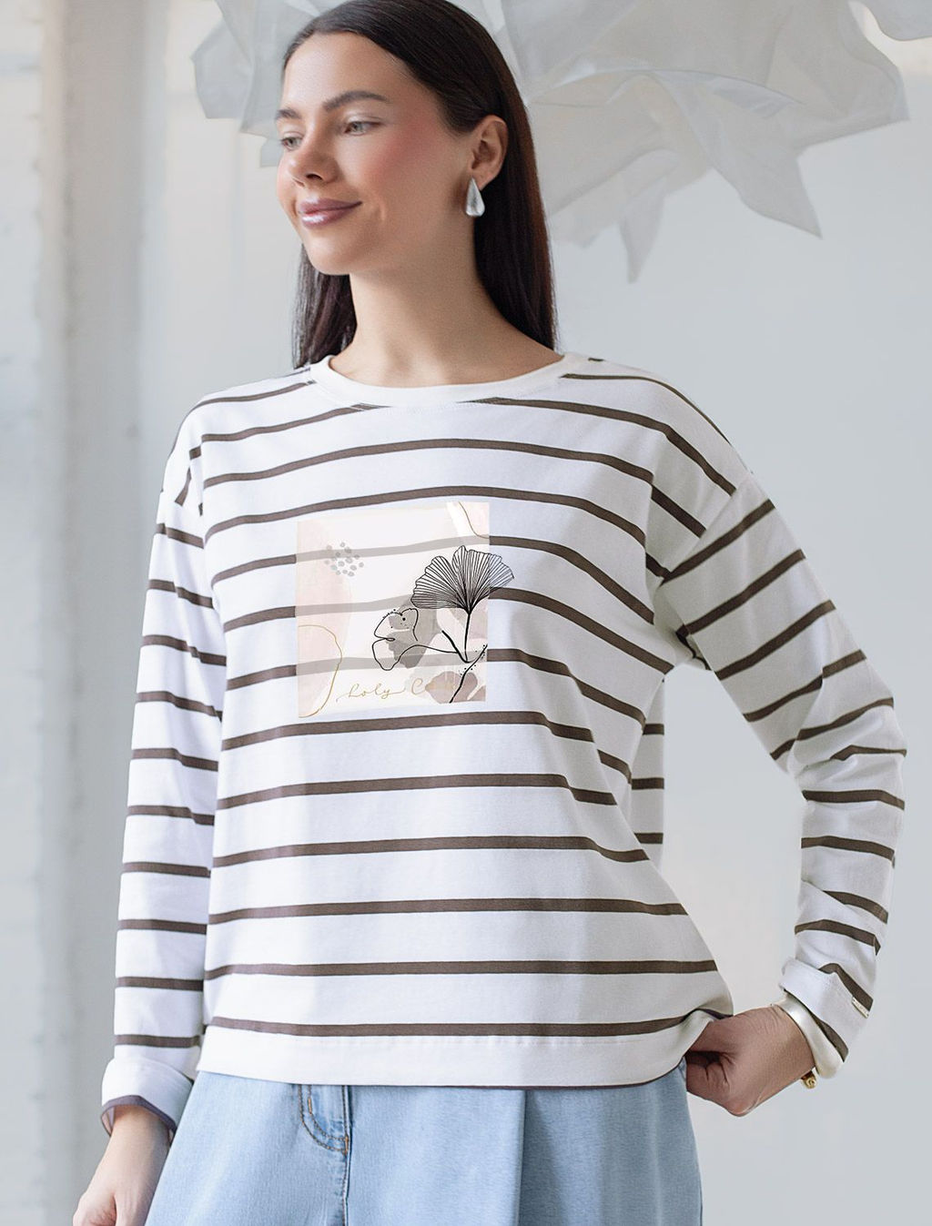 Лонгслив в полоску из премиального хлопка с эластаном