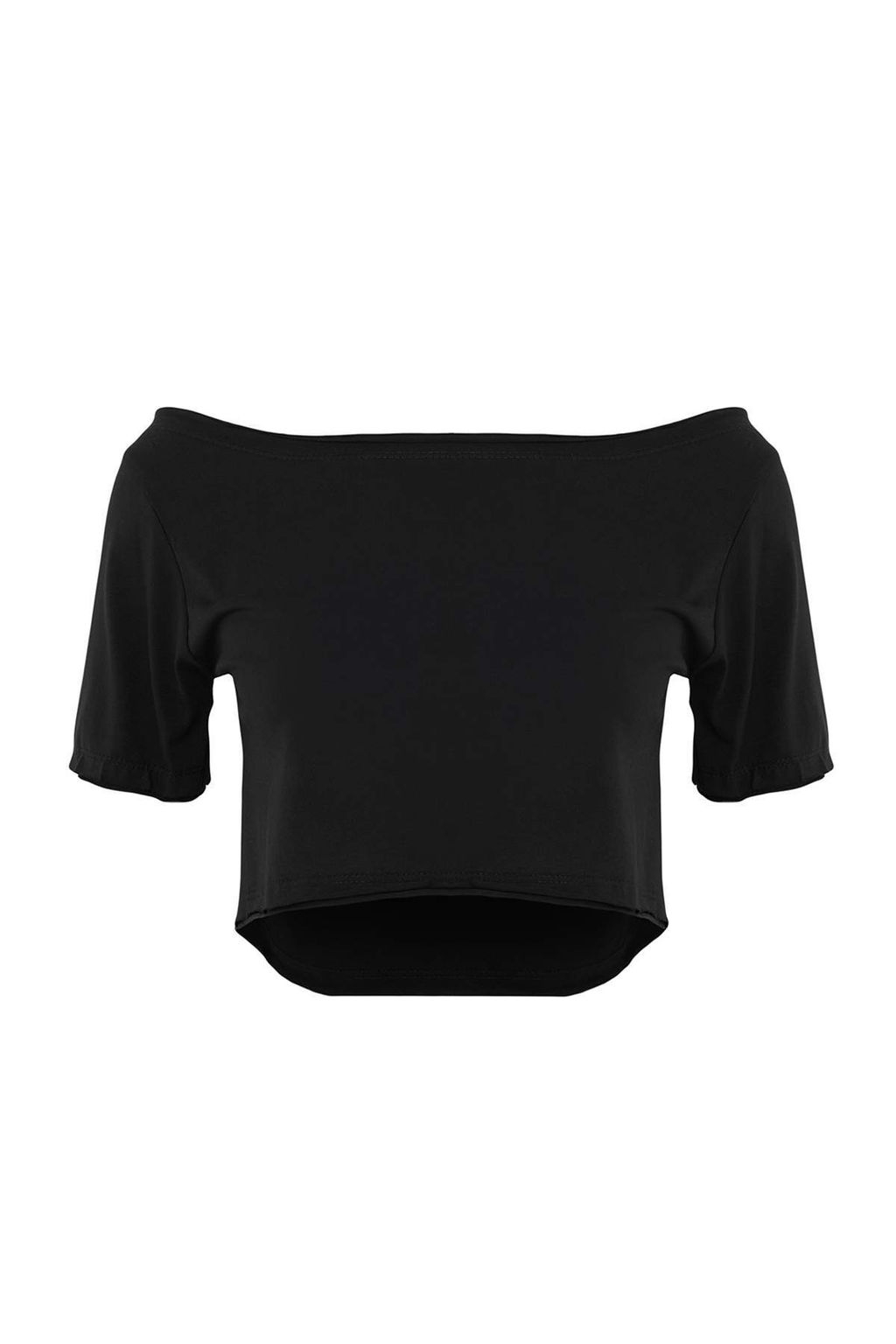 Siyah %100 Pamuk Tekli Kay_k Yaka Relaxed _rme T-Shirt TWOSS25TS00194 - Trendyolmilla фото 2