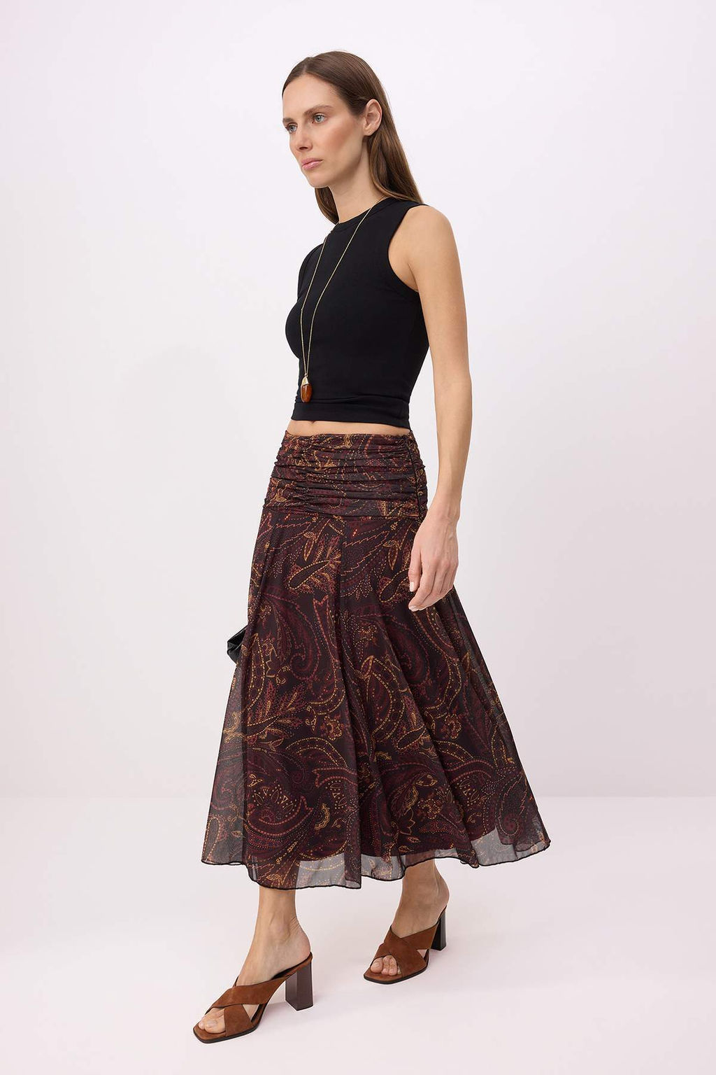 Cok Renkli Maxi Buzgu/Drape Detayl? Boho/Boho Chic Baskl?l? Tul Esnek Orme Etek TWOAW26ET00122 - Trendyolmilla фото 11