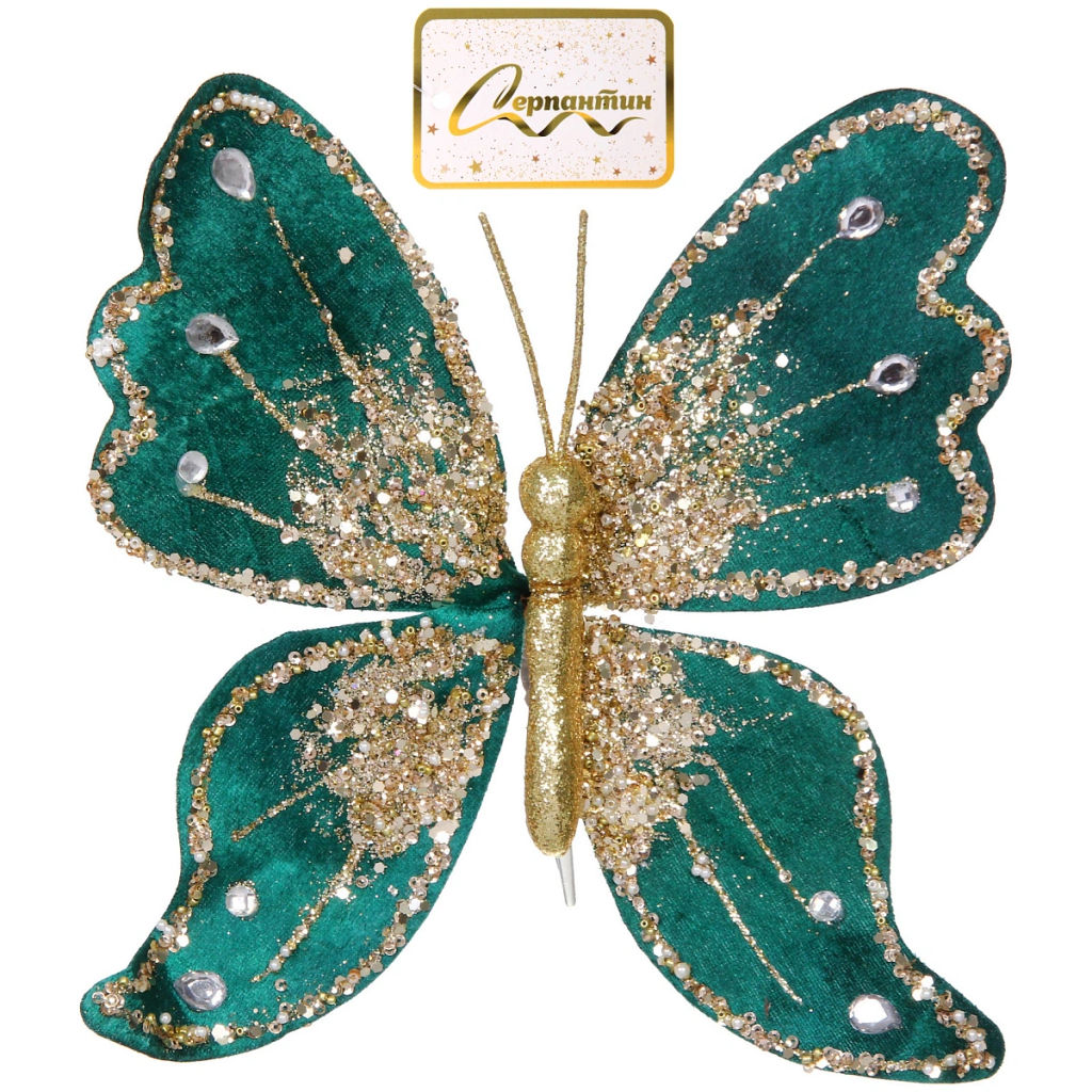 Украшение новогоднее "Искристая бабочка" 19*19 см, Изумруд