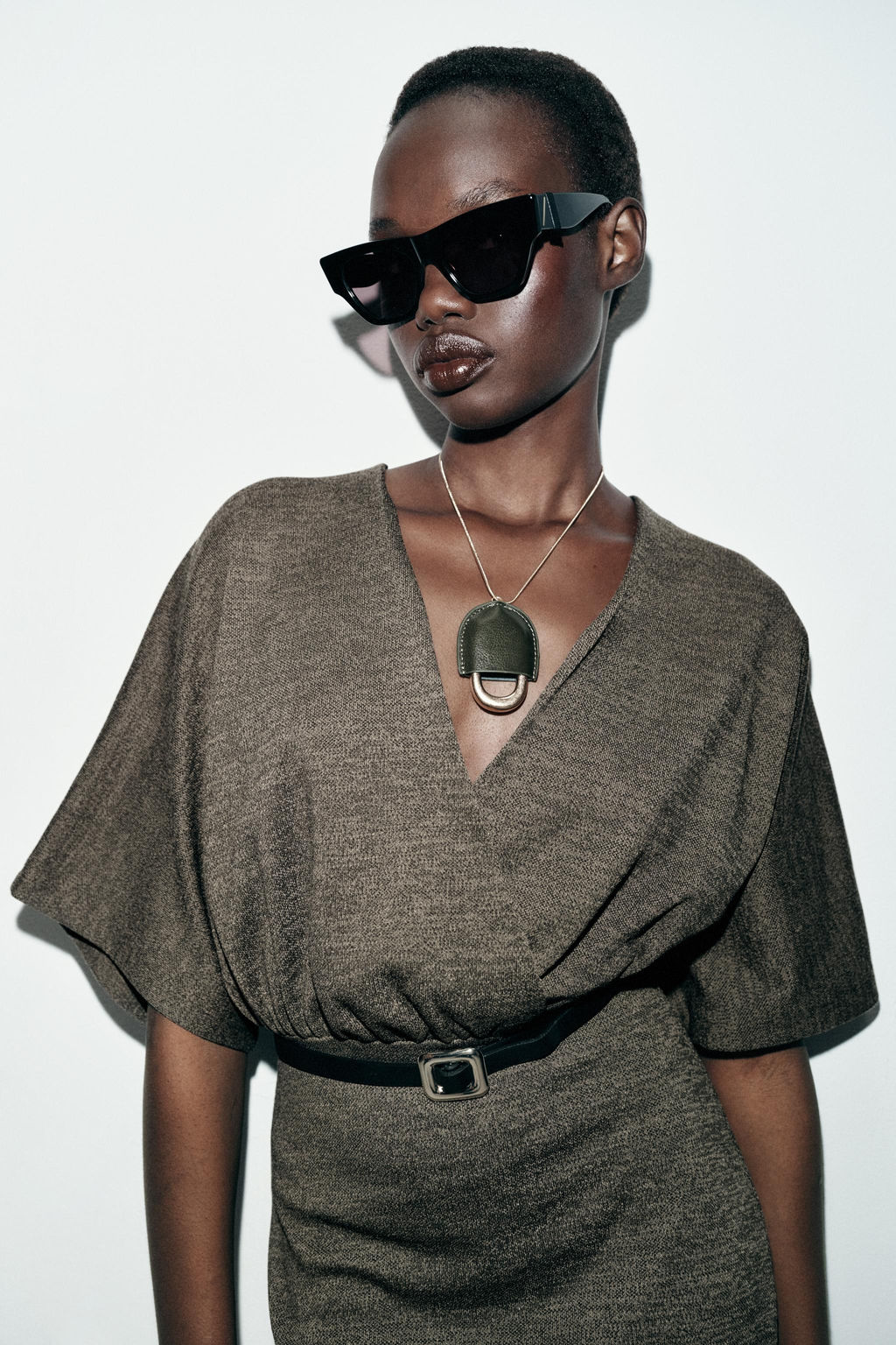 VESTIDO MIDI PIQU? CINTUR?N / Verde oscuro - Zara фото 4