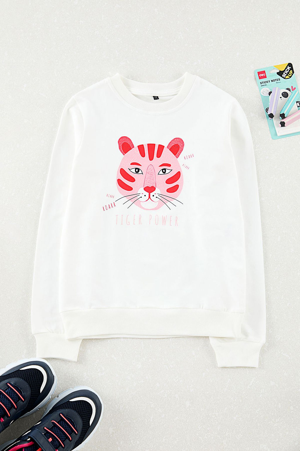 Ekru Bask?l? K?z Cocuk Orme Sweatshirt TKDAW25SW00088