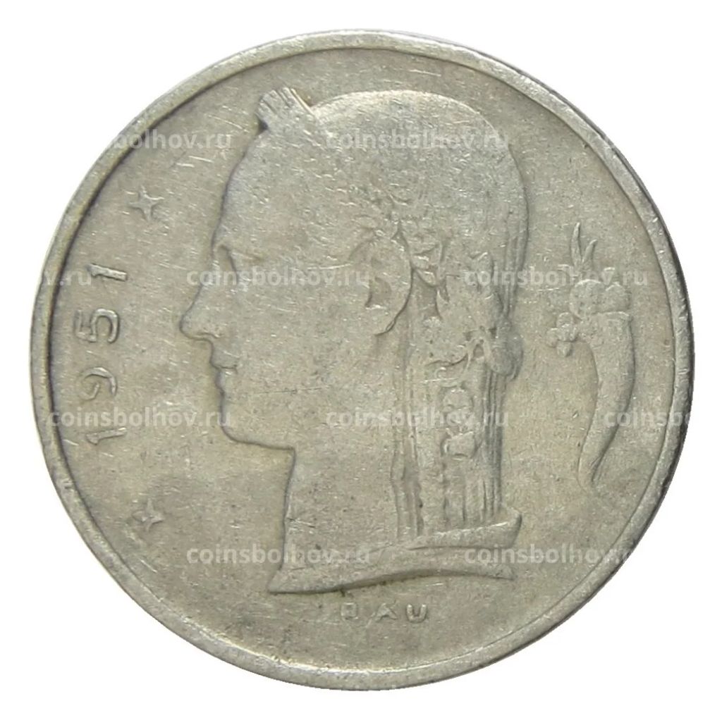 1 франк 1951 года Бельгия  Надпись на французском (BELGIQUE)