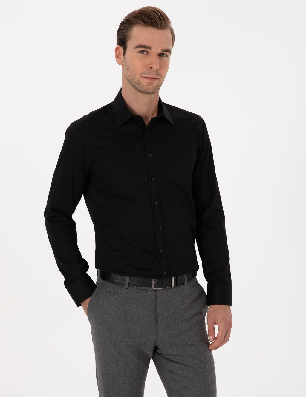 Siyah Slim Fit %100 Pamuk Klasik G_mlek