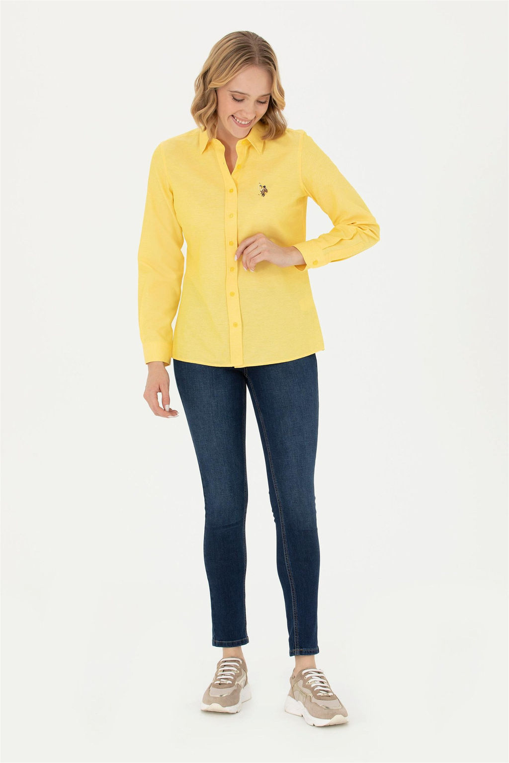 Женская желтая базовая рубашка с длинным рукавом - U.s. polo assn фото 4