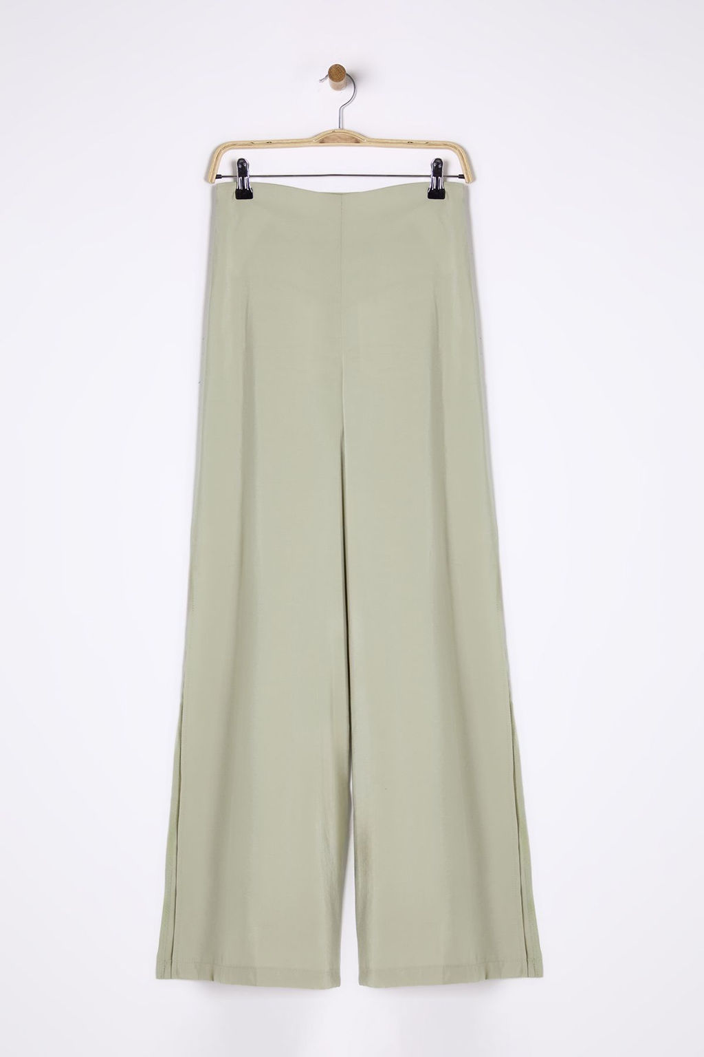Mint Modal Wide Leg / Genis Paca Yuksek Bel Y?rtmacl? Dokuma Pantolon TWOSS25PL00006 Palazzo