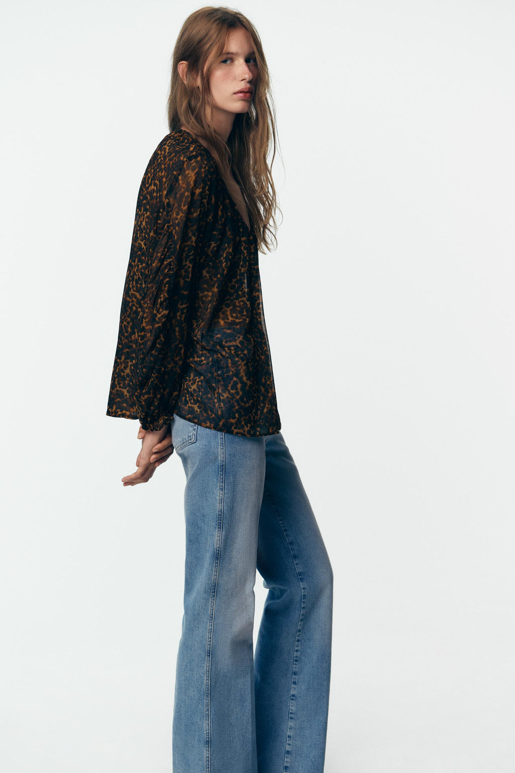ANIMAL PRINT SEMI-SHEER BLOUSE - Zara фото 13