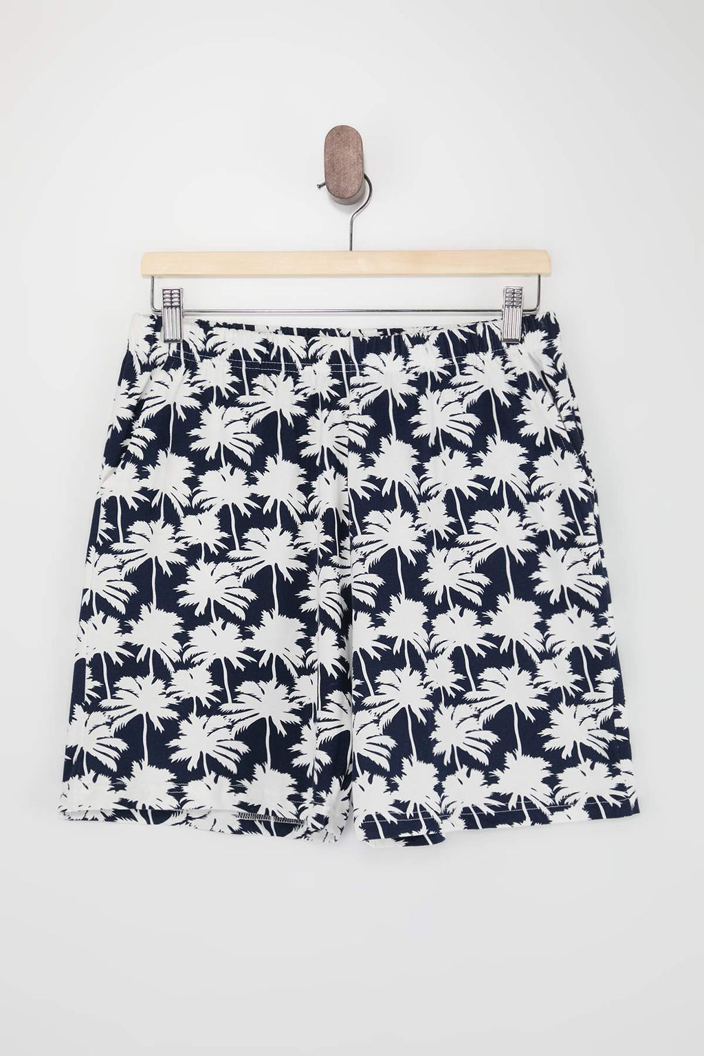 Ekru Regular Kesim Palmiye Desenli Pamuklu T-shirt-Sort Pijama Tak?m? TMNSS26PT00023