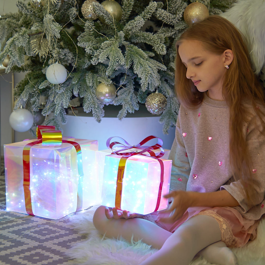 ULD-R509 USB GIFTBOX SET Светильник декоративный Коробки с подарками, с USB проводом. Набор из 3штук. 300 светодиодов. Белый свет. Цвет корпуса радужный. TM Uniel - Volpe фото 5