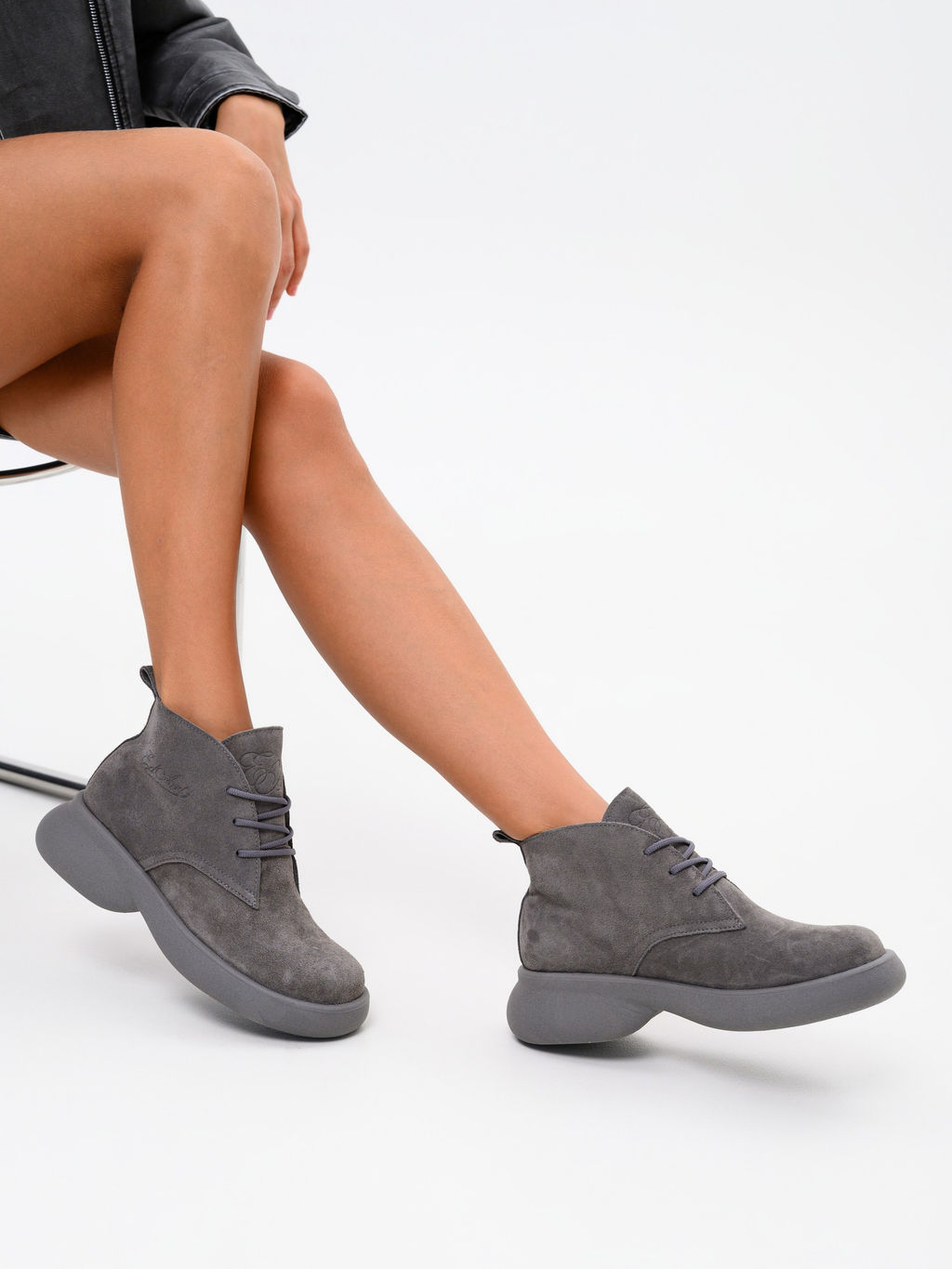 Ботинки 308.927gr.Серый замок замша+серый/мех