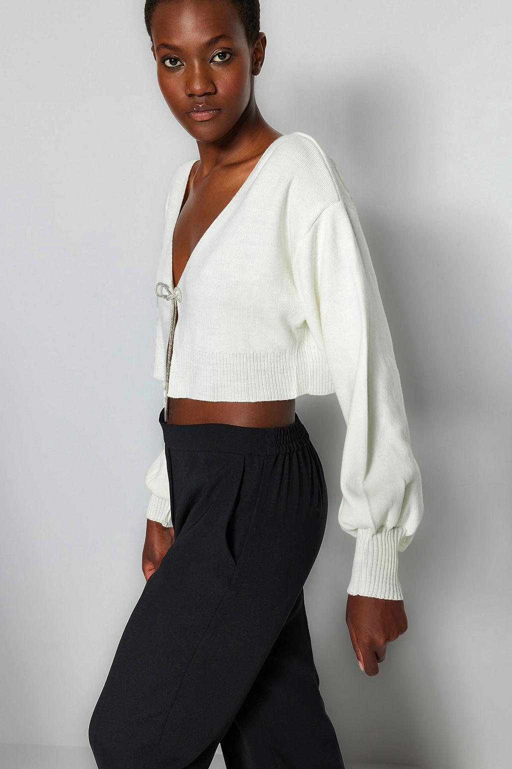 Ekru Super Crop Basic Fiyonklu Triko H?rka TWOAW24HI00315
