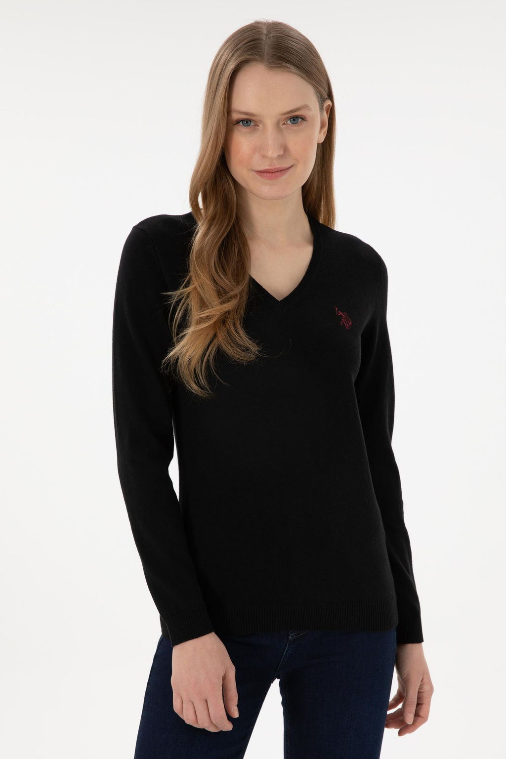 Свитер женский U.S. Polo Assn V-образный вырез черный  фото 8