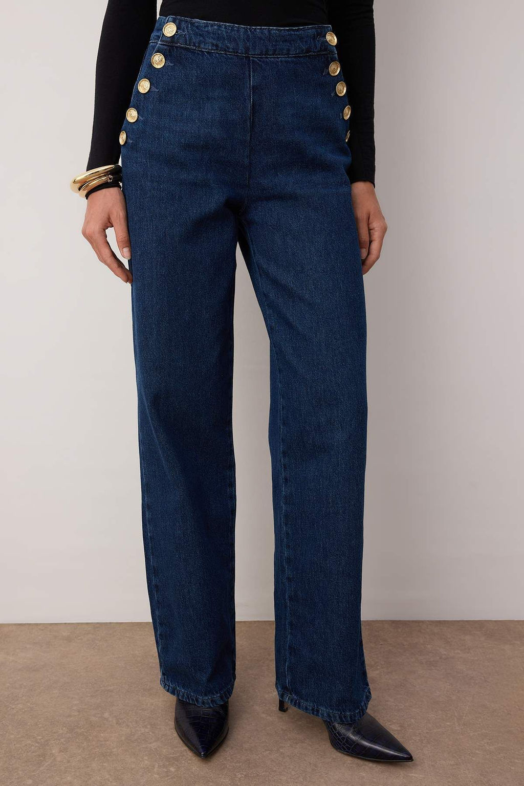 Koyu Mavi Dugme Detayl? Yuksek Bel Wide Leg Jeans TWOAW26JE00039 - Trendyolmilla фото 3