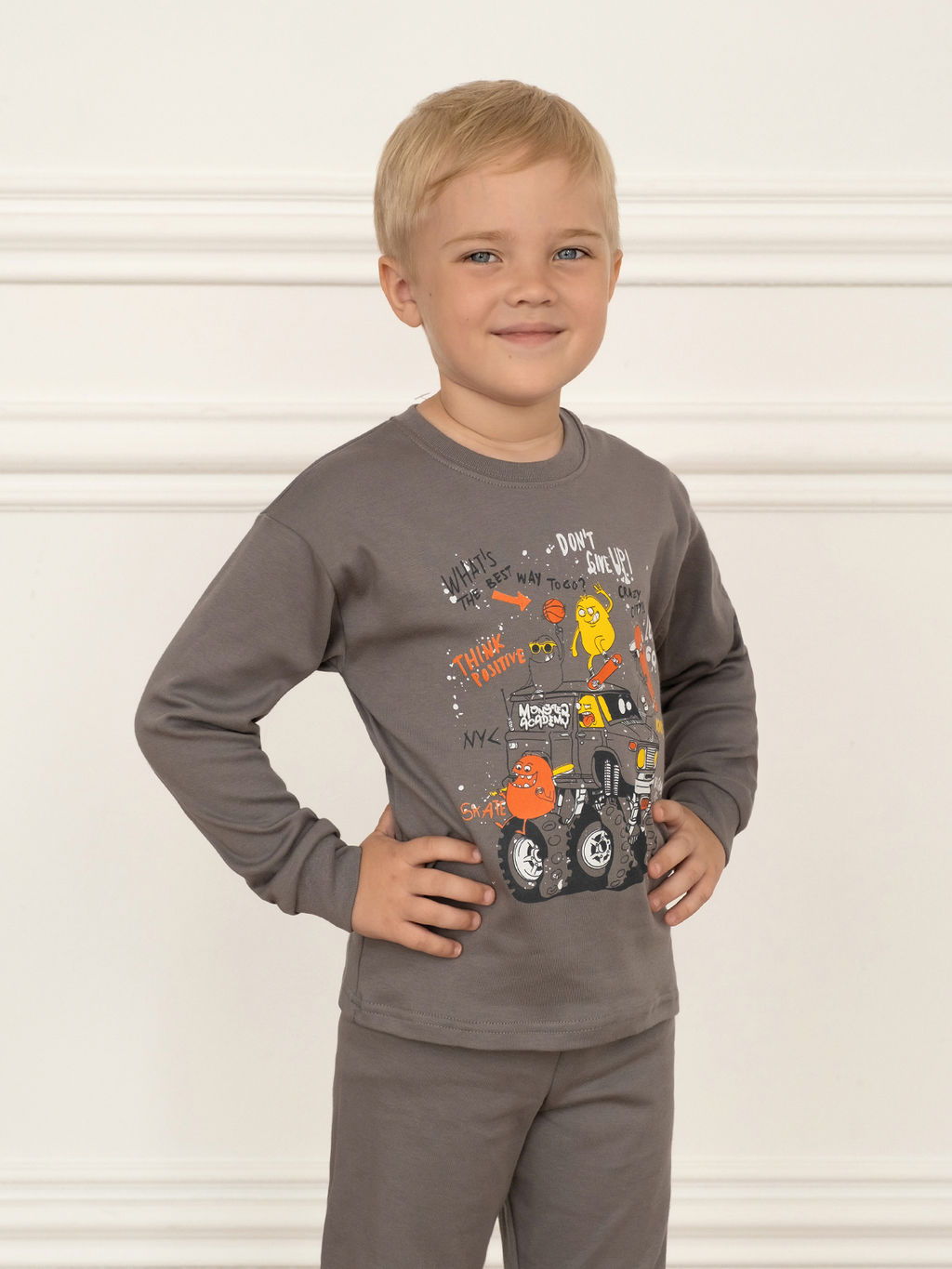 Пижама детская серая монстрики