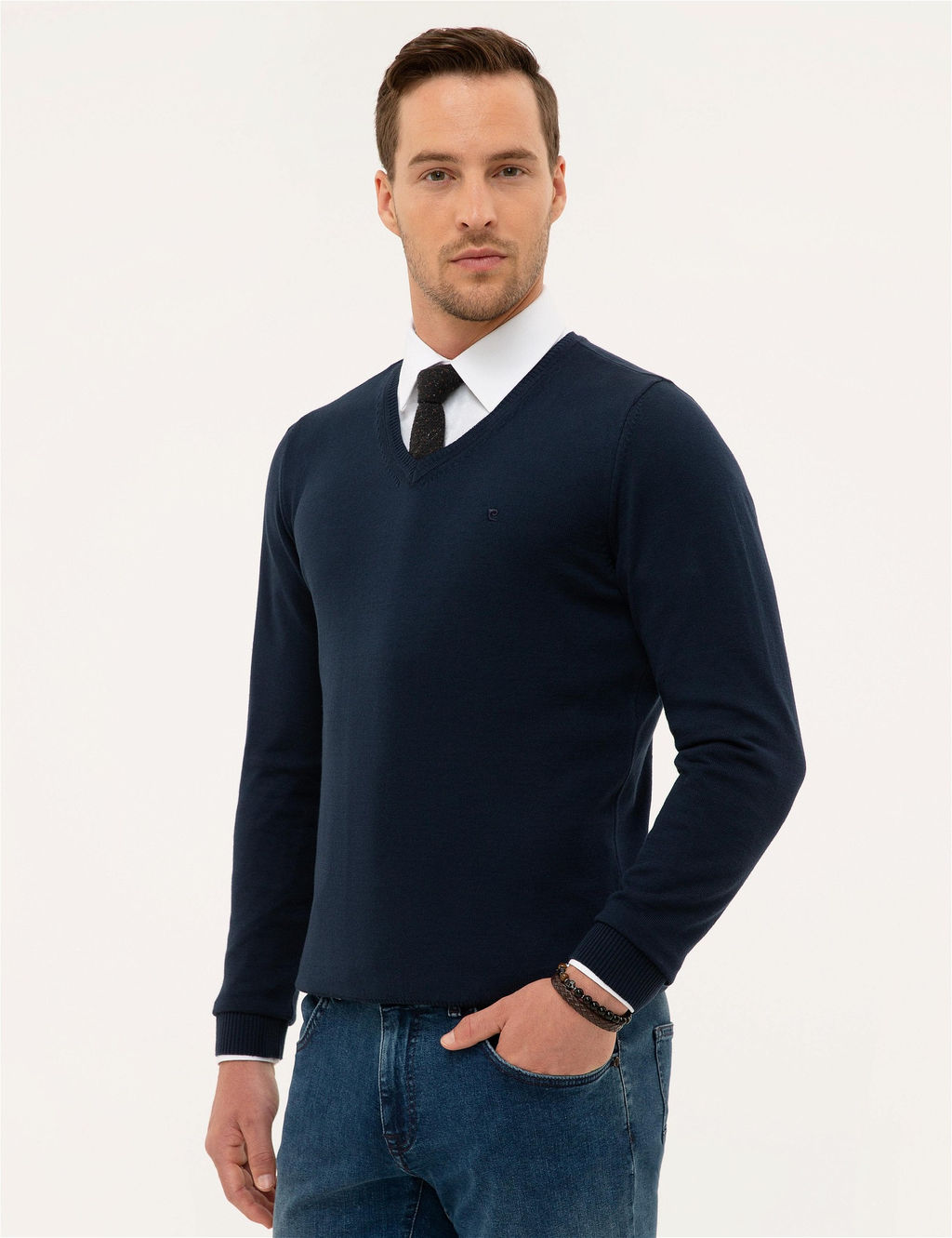 Lacivert Slim Fit V Yaka Basic Triko Kazak - Pierre cardin фото 3