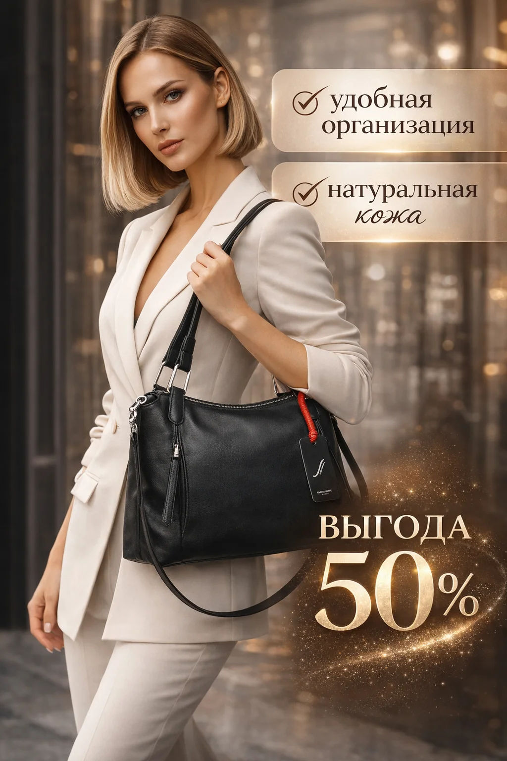 Женская кожаная сумка Sergio Valentini SV-0616 Блек  фото 6