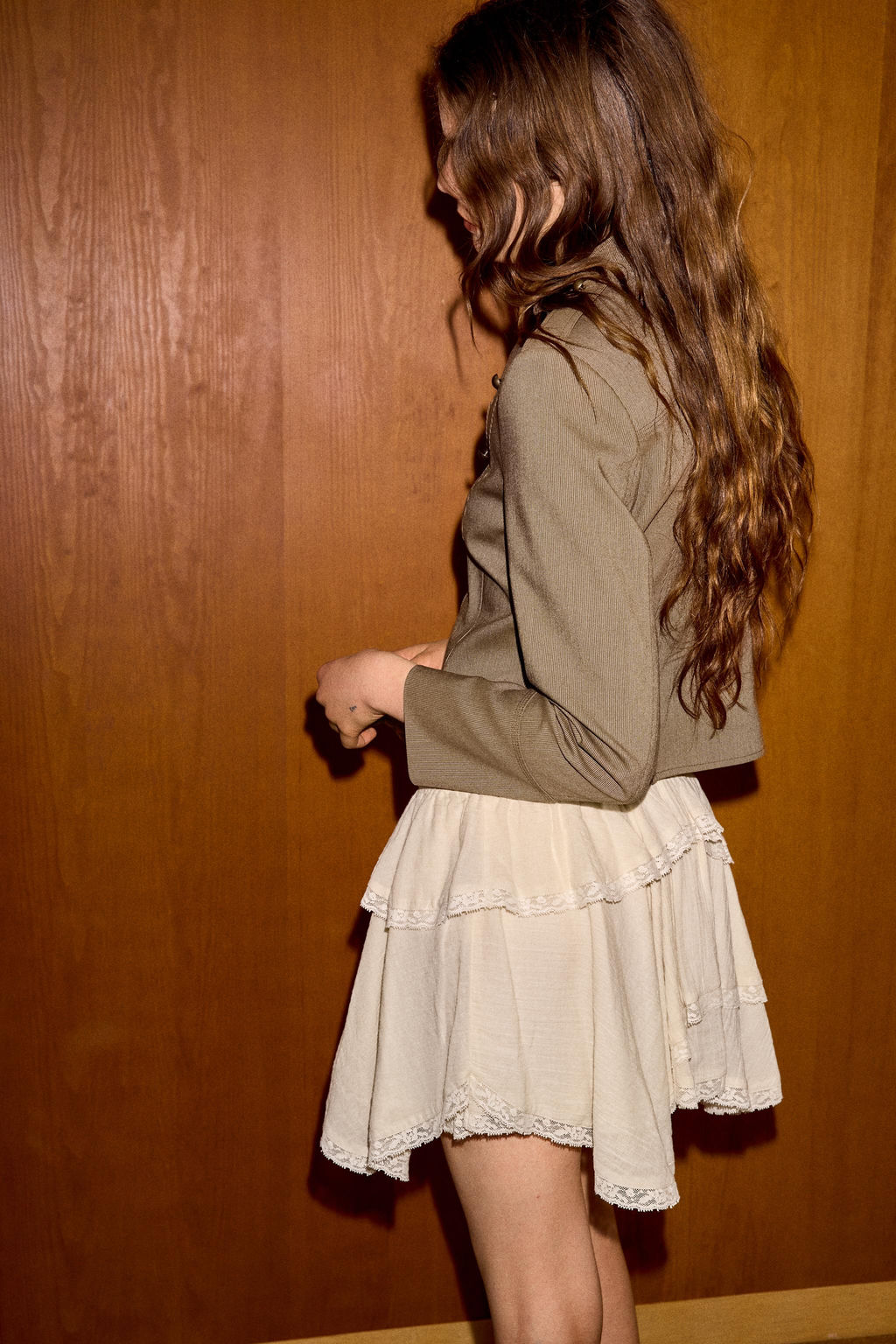 FALDA MINI VOLANTES ENCAJE / Blanco / Rosa - Zara фото 4