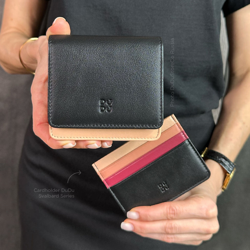 Итальянский кожаный кошелек DuDu серии Flores | черно-розовый - Dudubags фото 7