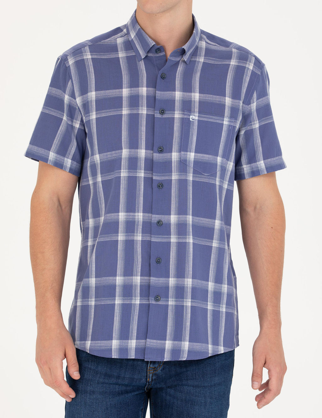 Рубашка Pierre Cardin Regular Fit темно-синяя с коротким рукавом