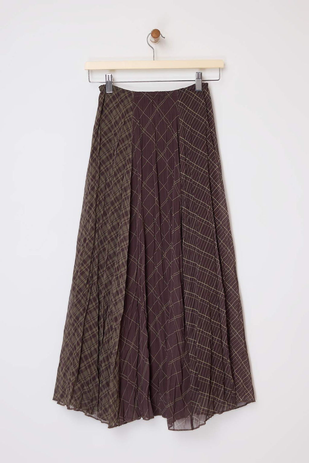 Haki-Kahverengi Ekoseli Astarl? Sifon K?r?s?k Efektli Maxi Asimetrik Etek TWOSS26ET00045