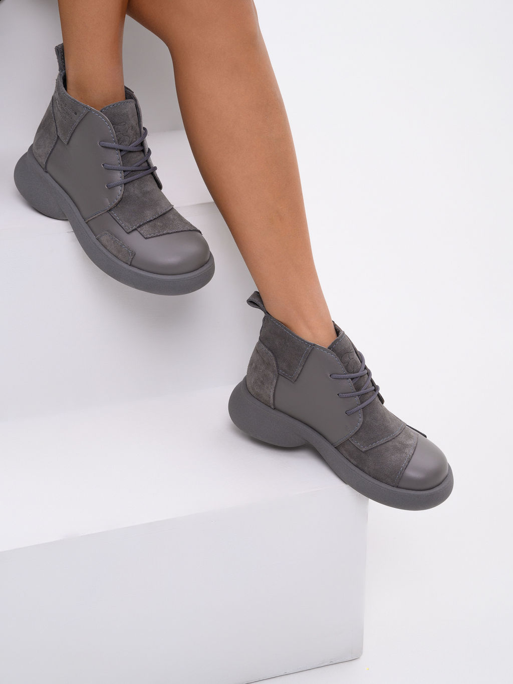 Ботинки EDART 305.927gr. Серый замок замша+серый игуана+серый/мех