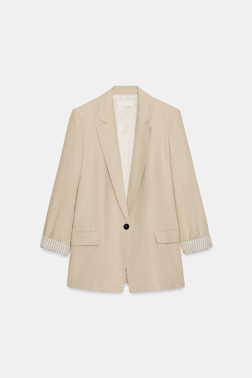 BLAZER CON LINO MANGA REMANGADA / Beige claro - Zara фото 5