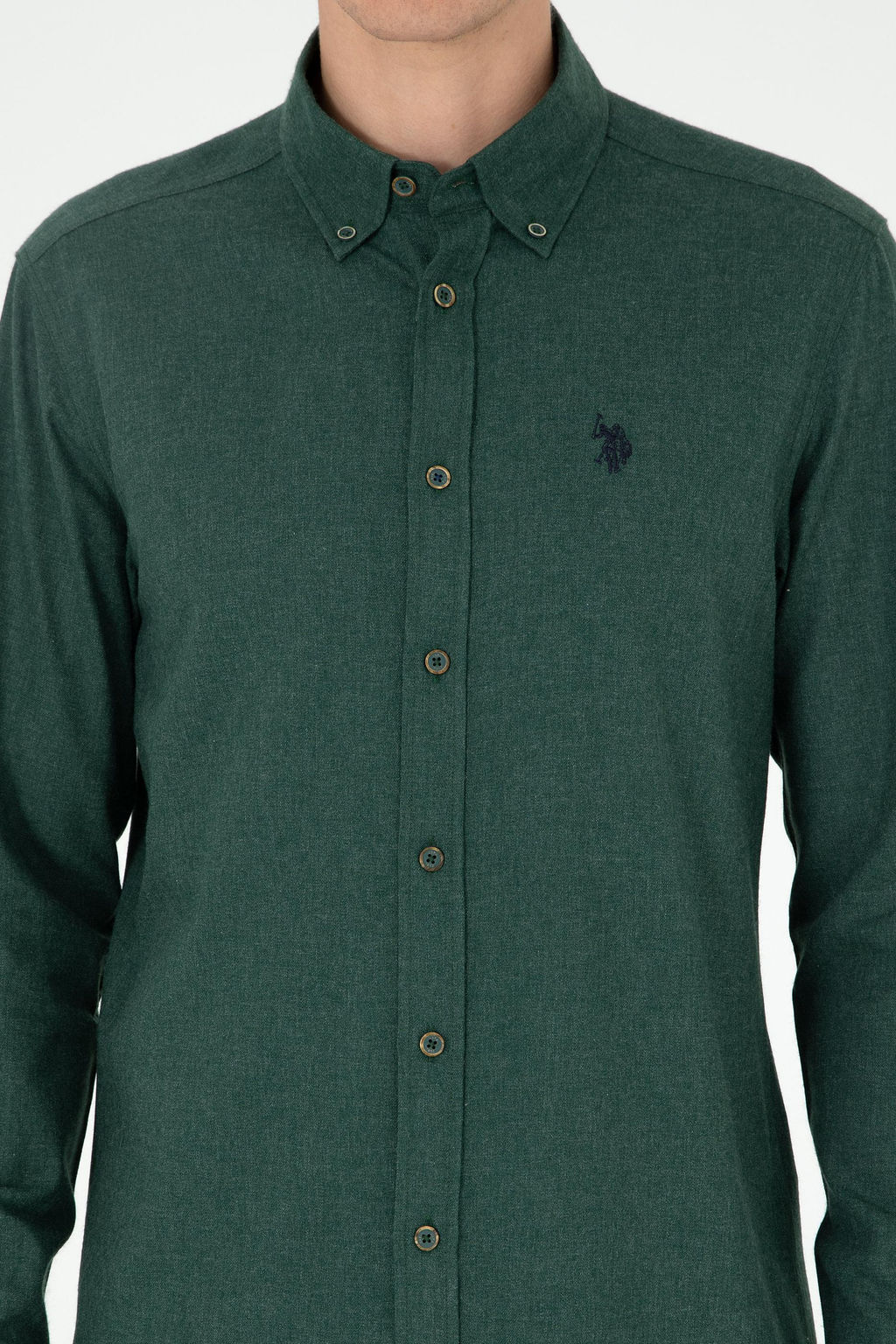 Мужская темно-зеленая базовая рубашка с длинным рукавом - U.s. polo assn фото 6