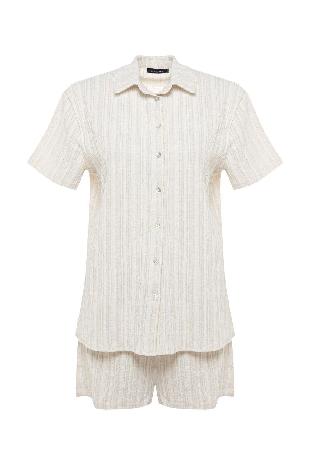 Ekru Dokuma Plaj Gomlek-Sort Tak?m TBESS23AU00054 - Trendyolmilla фото 7