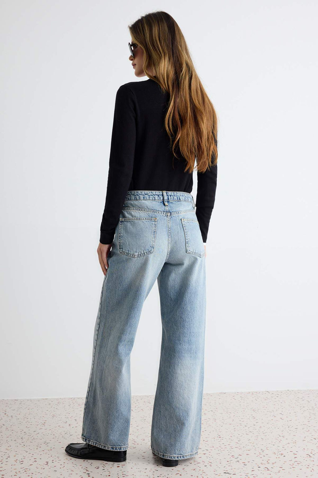 A__k Mavi %100 Pamuk Y_ksek Bel Bilek Boy Wide Leg Jeans TWOAW27JE00094 - Trendyolmilla фото 4