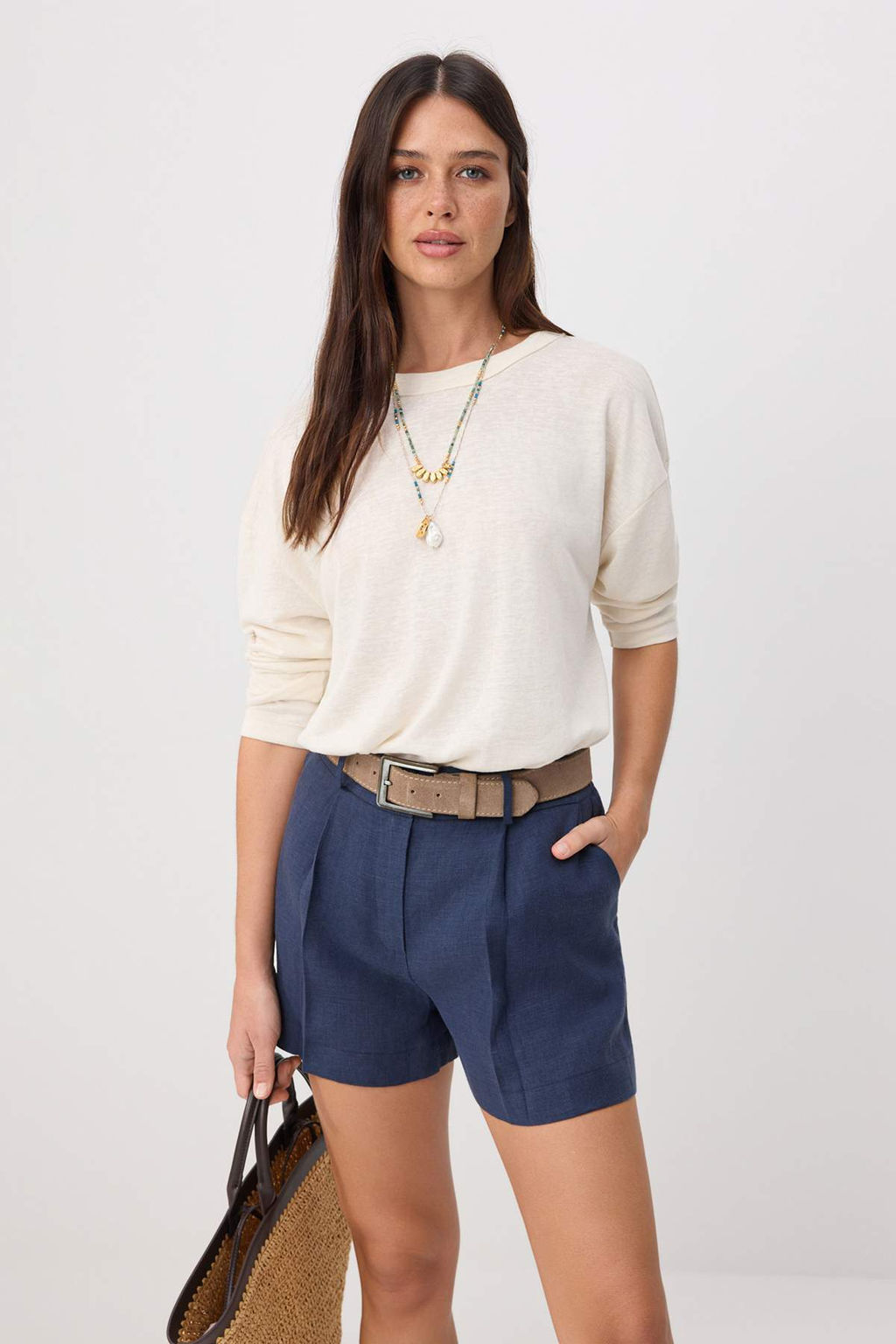 Lacivert %100 Keten _ort & Bermuda TWOSS26SR00206
