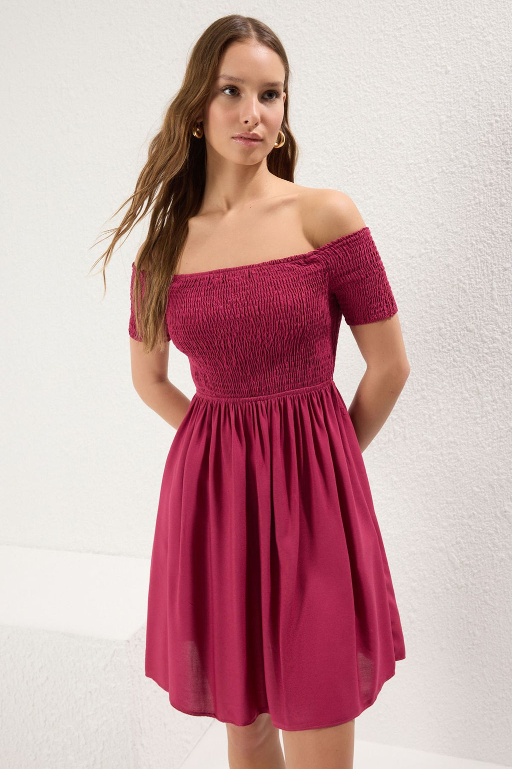 Fusya Duz Etegi Belden Ac?lan Gipeli Mini Dokuma Elbise TWOSS25EL00301