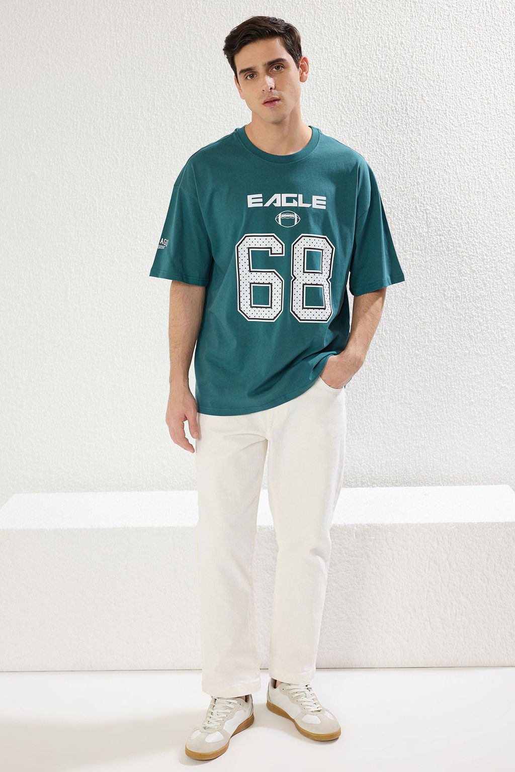 TRENDYOL MAN Zumrut Yesili Oversize/Genis Kesim Spor Bask?l? Tok Kumas T-shirt TMNSS25TS00032 - Trendyolmilla фото 2