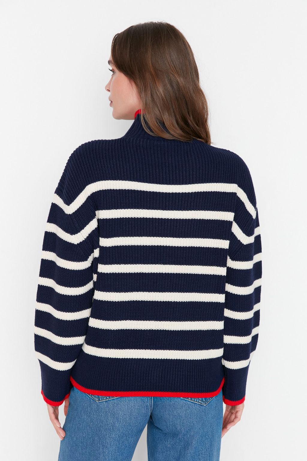 Lacivert Genis Kal?p Cizgili Triko Kazak TWOAW23KZ01446 - Trendyolmilla фото 5