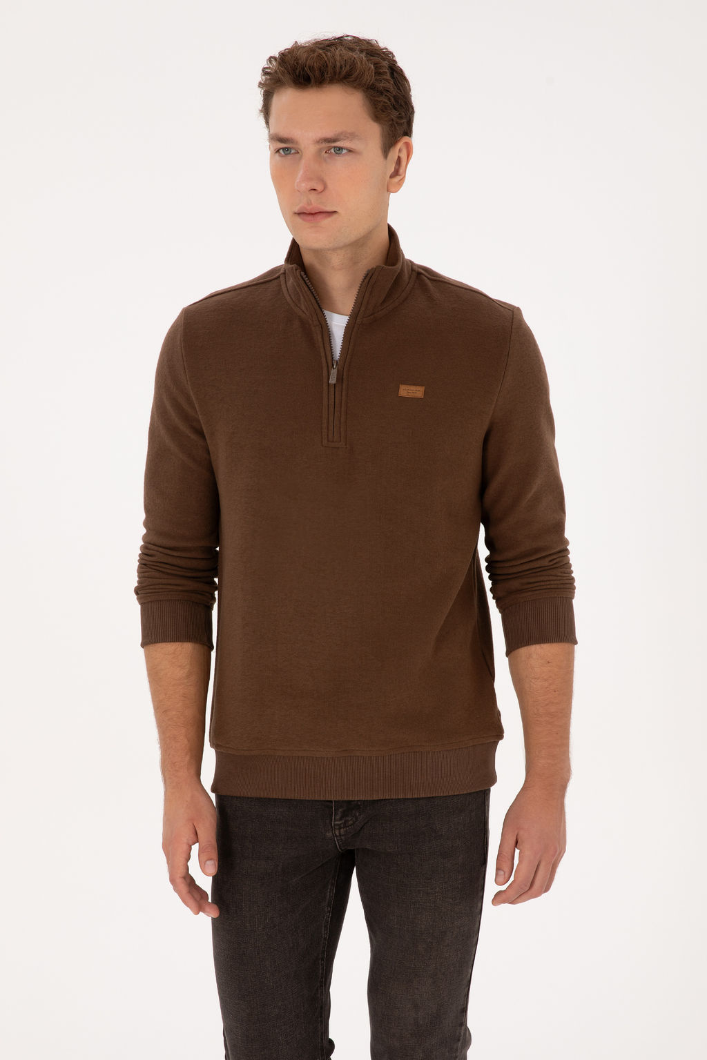 Erkek Regular Fit Yar_m Fermuarl_ Kahverengi Basic Sweatshirt - U.s. polo assn фото 10