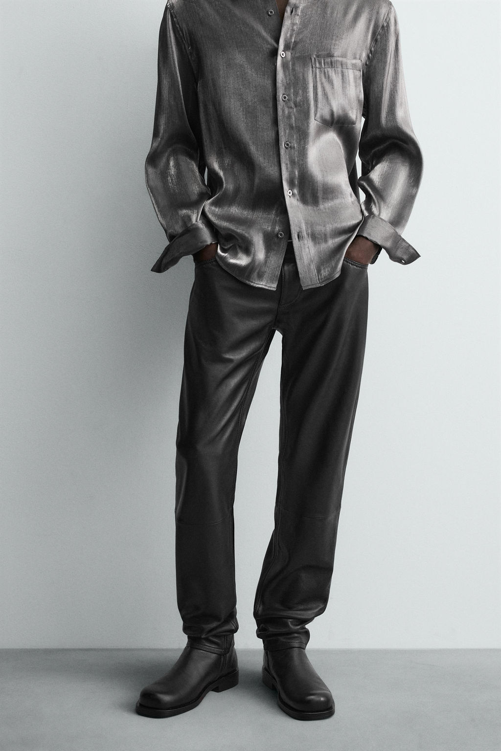 LEATHER SLIM FIT TROUSERS - Zara фото 2