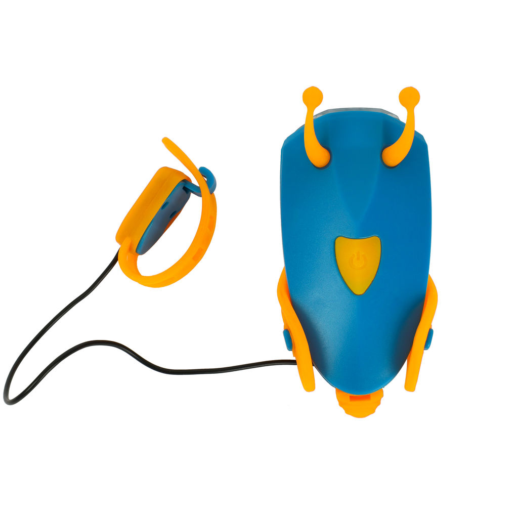 Фонарь передний детский COMIRON JUMPER корпус PC+Silicone, свет LED 60lm аккум 400 mAh, сигнал 120Дб влагозащищённый, вес 52гр. Синий /уп126/ - Галеонтрейд фото 4